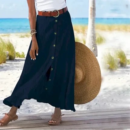 Women's Skirt Long Skirt Linen Skirts Straight Fashion coastalgrandmastyle Summer Maxi Skirts Solid Colored Split Vacation Office / Career Black White Navy Blue Orange Autumn / Fall Polyester - Image 3