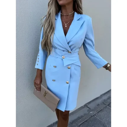 Women's Work Dress Blazer Dress Sheath Dress Fashion Office Daily Mini Dress Double Breasted Shirt Collar Long Sleeve Plain Loose Fit Black White Green Fall Winter S M L XL - Image 5
