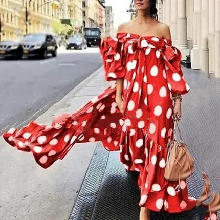 Women's Casual Dress Swing Dress Long Dress Maxi Dress Black Red Brown Sleeveless Polka Dot Print Fall Autumn Off Shoulder Loose Fit 2023 S M L XL XXL XXXL 4XL 5XL - Image 4