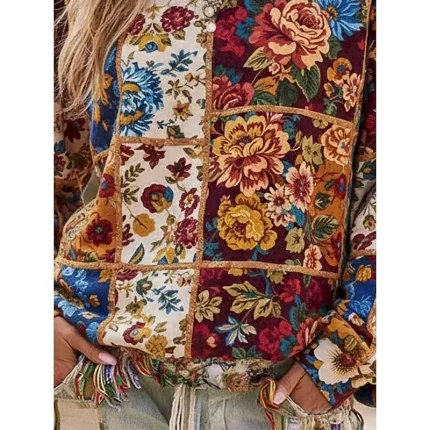 Women's Pullover Sweatshirts Floral Vintage Streetwear Classic Long Sleeve Crew Neck Regular Tops Dailywear Casual Print Wine Spring Fall - Image 3