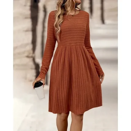 Women's Mini Dress Casual Dress Modern Outdoor Vacation Daily Regular Fit Plain Long Sleeve Crew Neck Black Navy Blue Dark Green Orange Spring Fall - Image 5