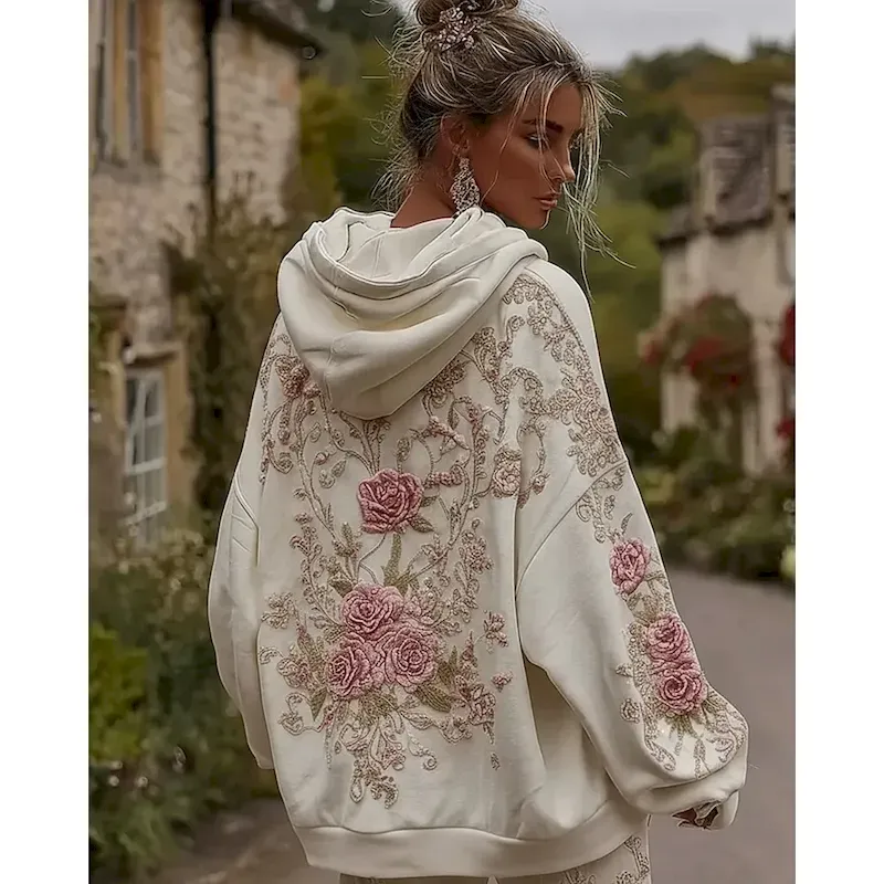 dgdskk1758526790260.webp Women's Pullover Hoodies Graphic Fashion Streetwear Casual Long Sleeve Hooded Regular Tops Dailywear Casual Sports Drawstring Pocket Print White Spring Fall - Image 1