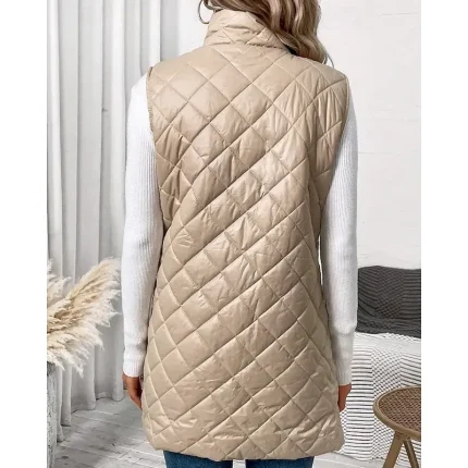 Women's Vest Warm Comfortable Zipper Pocket Outdoor Casual Plain Holiday Weekend Zipper Long Stand Collar Regular Fit Sleeveless Outerwear Black Apricot Winter - Image 6