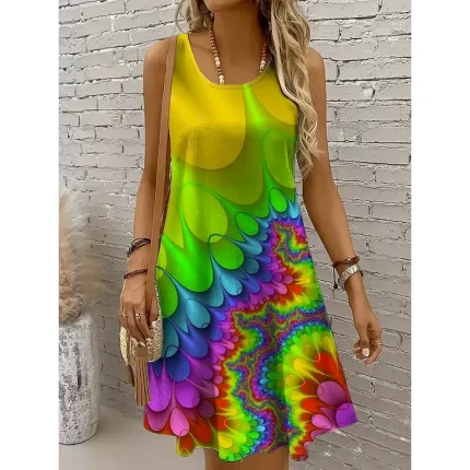 Women's Mini Dress A Line Dress Off The Shoulder Dress Vacation Casual Regular Fit Ombre Graphic Abstract Sleeveless U Neck Yellow Red Royal Blue Blue Summer Spring - Image 5