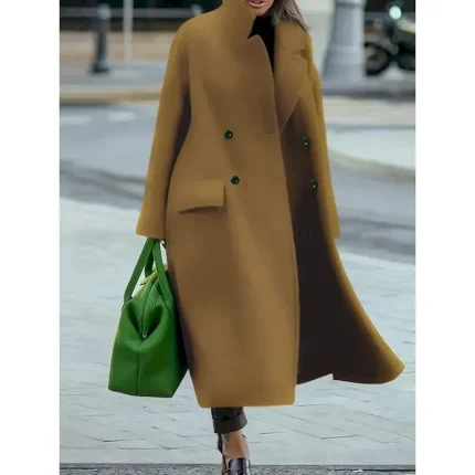 Women's Coat Warm Comfortable Buttons Pocket Fashion Sweet Plain Street Daily Casual Daily Weekend Single Breasted Long Turndown Regular Fit Long Sleeve Outerwear Coffee Fall Winter - Image 5