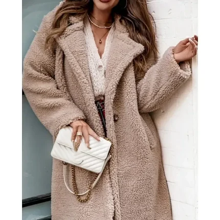 Women's Winter Coat Teddy Coat Casual Jacket Warm Comfortable Pocket Fashion Plain Outdoor Daily Wear Going out Weekend Single Breasted Regular Turndown Regular Fit Long Sleeve Outerwear Black Brown - Image 3