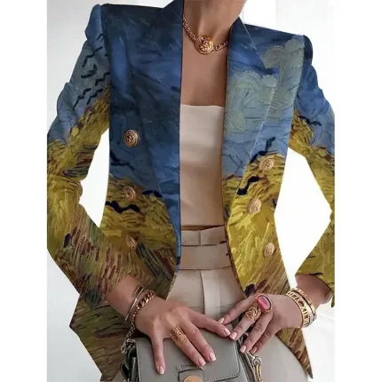 Women's Blazer Comfortable Breathable Pocket Print Casual Floral Office Street Casual Daily Wear Double Breasted Regular Turndown Regular Fit Long Sleeve Outerwear White Red Blue Summer Spring - Image 4