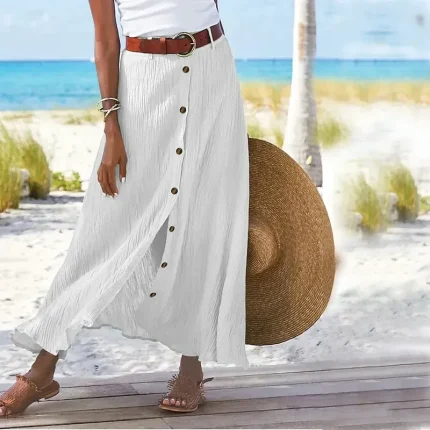 Women's Skirt Long Skirt Linen Skirts Straight Fashion coastalgrandmastyle Summer Maxi Skirts Solid Colored Split Vacation Office / Career Black White Navy Blue Orange Autumn / Fall Polyester - Image 5