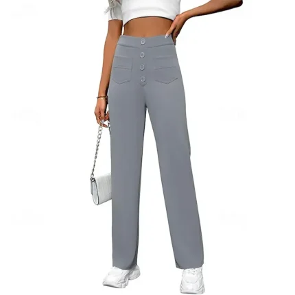 Women's Slacks Straight Streetwear Casual Full Length Natural Plain Pocket Elastic Waist Buckle Comfy Street Holiday Weekend Magenta Dark red Camel Depression Green Fall Regular Fit - Image 3