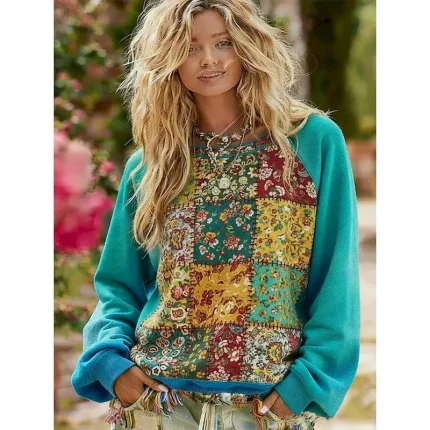 Women's Pullover Sweatshirts Floral Vintage Streetwear Classic Long Sleeve Crew Neck Regular Tops Dailywear Casual Print Wine Spring Fall - Image 6