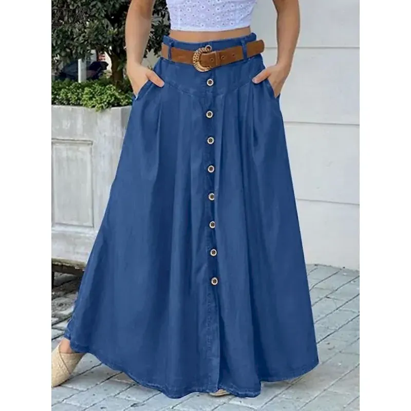 gqpazq1758015891302.webp Women's Skirt A Line Fashion Casual Maxi High Waist Skirts Plain Pocket Micro-elastic Street Daily Black Red Royal Blue Spring Polyester - Image 1