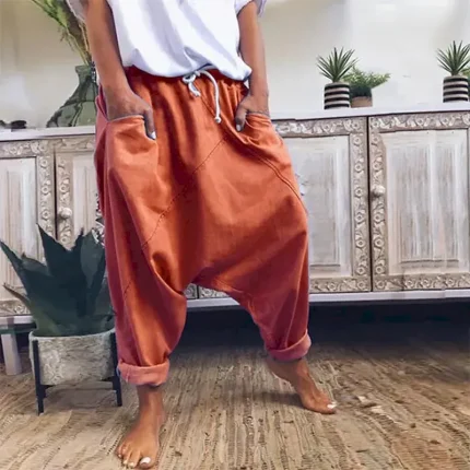 Women's Fashion Streetwear Chinos Harem Pants Side Pockets Baggy Elastic Drawstring Design Full Length Pants Casual Weekend Micro-elastic Plain Linen / Cotton Blend Comfort Mid Waist Loose Blue Gray - Image 4