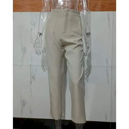 Women's Chinos Streetwear Casual Full Length Medium Waist Plain Pocket Elastic Waist Comfortable Inelastic Outdoor Vacation Daily rice white Camel Sapphire Blue White Fall Winter Slim Fit - Image 4