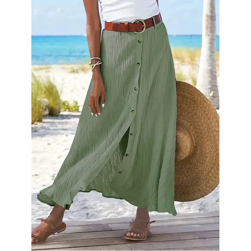 ipryya1662603184227.webp Women's Skirt Long Skirt Linen Skirts Straight Fashion coastalgrandmastyle Summer Maxi Skirts Solid Colored Split Vacation Office / Career Black White Navy Blue Orange Autumn / Fall Polyester - Image 1