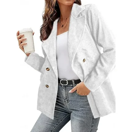 Women's Casual Jacket Comfortable Breathable Pocket Buttons Casual Plain Vacation Street Casual Daily Wear Single Breasted Regular Turndown Regular Fit Long Sleeve Outerwear White Blue Fuchsia Spring - Image 3