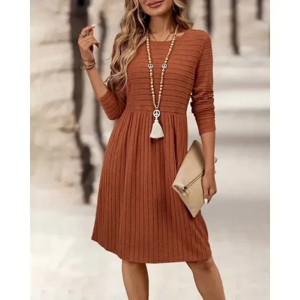 Women's Mini Dress Casual Dress Modern Outdoor Vacation Daily Regular Fit Plain Long Sleeve Crew Neck Black Navy Blue Dark Green Orange Spring Fall - Image 4