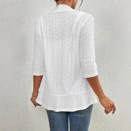 Women's Casual Jacket Breathable Quick Dry Lace Casual Office / Career Collarless Regular Fit 3/4 Length Sleeve Outerwear Black White Violet Spring Fall - Image 4