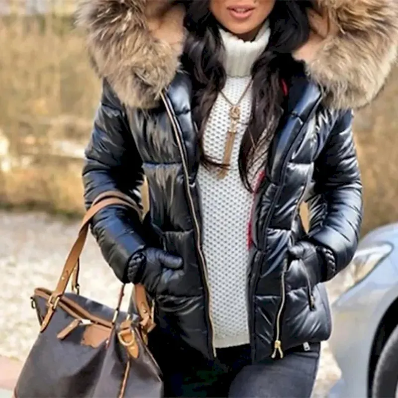 jjruie1731574623310.webp Women's Puffer Jacket Sports & Outdoor Casual Fall Winter Regular Coat Fashion Streetwear Jacket Long Sleeve Patchwork Black - Image 1