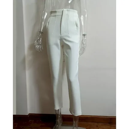 Women's Chinos Streetwear Casual Full Length Medium Waist Plain Pocket Elastic Waist Comfortable Inelastic Outdoor Vacation Daily rice white Camel Sapphire Blue White Fall Winter Slim Fit - Image 5