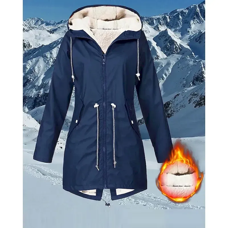 jqjhlj1758796233373.webp Women's Winter Coat Hoodie Jacket Warm Comfortable Zipper Pocket Casual Plain Outdoor Vacation Going out Weekend Long Hooded Regular Fit Long Sleeve Outerwear Navy Black Pink Fall Winter - Image 1