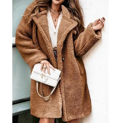 Women's Winter Coat Teddy Coat Casual Jacket Warm Comfortable Pocket Fashion Plain Outdoor Daily Wear Going out Weekend Single Breasted Regular Turndown Regular Fit Long Sleeve Outerwear Black Brown - Image 6