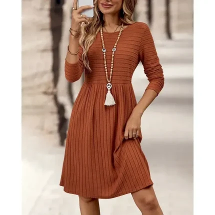 Women's Mini Dress Casual Dress Modern Outdoor Vacation Daily Regular Fit Plain Long Sleeve Crew Neck Black Navy Blue Dark Green Orange Spring Fall - Image 6