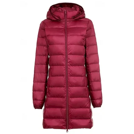 Women's Down Jacket Coat Warm Comfortable Zipper Pocket Fashion Plain Holiday Casual Daily Weekend Zipper Long Hooded Regular Fit Long Sleeve Outerwear Navy Wine Blue Fall Winter - Image 6