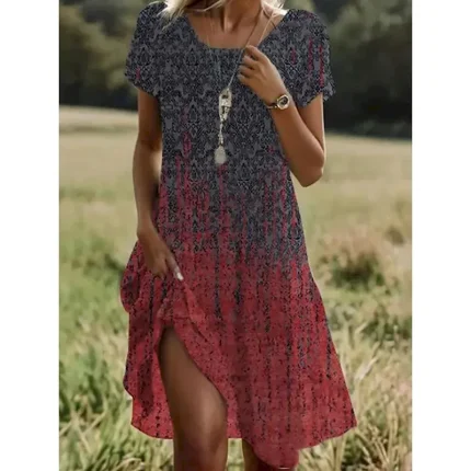 Women's Midi Dress A Line Dress T Shirt Dress Tee Dress Athletic Dress Casual Vacation Daily Regular Fit Graphic Short Sleeve Crew Neck Dark Red Pink Red Burgundy Summer - Image 4