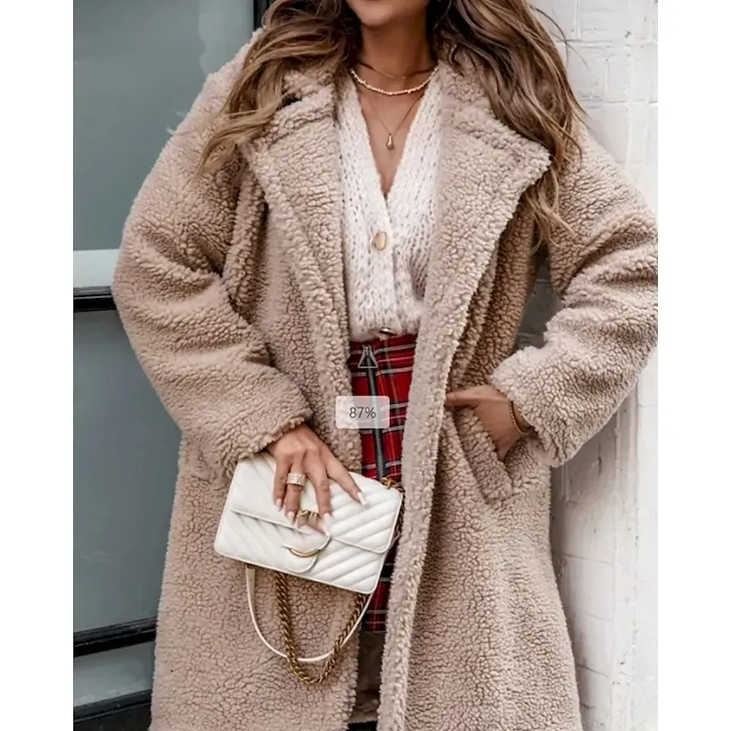 luqujl1756041382605-1.webp Women's Winter Coat Teddy Coat Casual Jacket Warm Comfortable Pocket Fashion Plain Outdoor Daily Wear Going out Weekend Single Breasted Regular Turndown Regular Fit Long Sleeve Outerwear Black Brown - Image 1