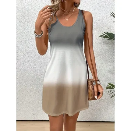 Women's Mini Dress Casual Dress Tank Dress Stylish Casual Daily Loose Fit Ombre Sleeveless U Neck Pink Blue Purple Khaki Summer - Image 4