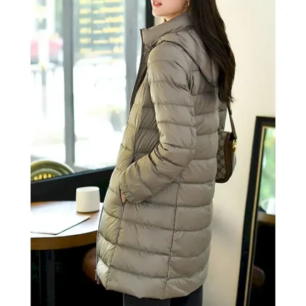 Women's Down Jacket Coat Warm Comfortable Zipper Pocket Fashion Plain Holiday Casual Daily Weekend Zipper Long Hooded Regular Fit Long Sleeve Outerwear Navy Wine Blue Fall Winter - Image 5