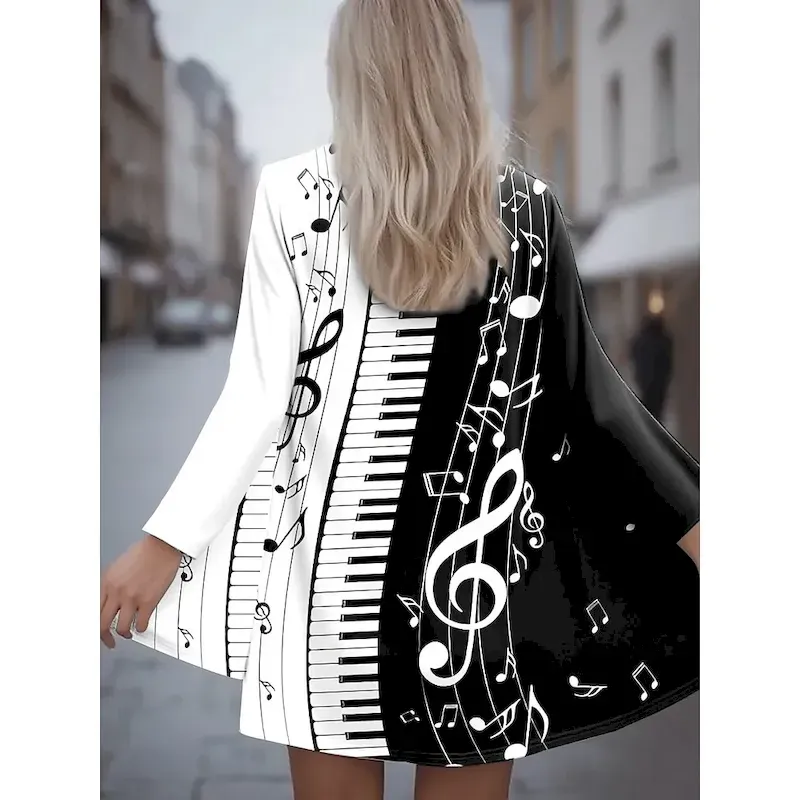 nmjqcg1756867494271.webp Women's Casual Jacket Warm Comfortable Irregular Hem Open Front Vintage Fashion Casual Comfortable Geometric Street Casual Daily Long Collarless Regular Fit Long Sleeve Outerwear Black White Yellow - Image 1