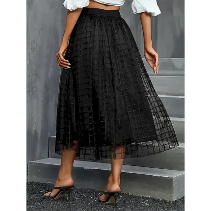 Women's Skirt A Line Fashion Casual Midi High Waist Skirts Plain Pocket Layered Tulle Micro-elastic Street Daily Black Spring Polyester - Image 5