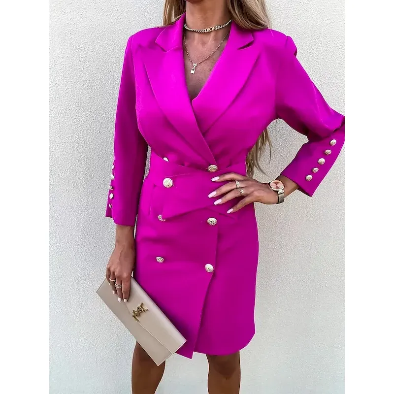 ntvxmy1694157688762.webp Women's Work Dress Blazer Dress Sheath Dress Fashion Office Daily Mini Dress Double Breasted Shirt Collar Long Sleeve Plain Loose Fit Black White Green Fall Winter S M L XL - Image 1