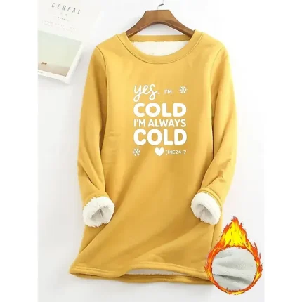 Women's Fleece Lined Pullover Sweatshirt Pajamas Yes Im Cold Graphic Letter Warm Casual Fuzzy Print Casual Comfrt Hoodie Long Sleeve Micro-elastic Fall Winter Fall & Winter Breathable Soft Fabric - Image 5