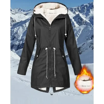 Women's Winter Coat Hoodie Jacket Warm Comfortable Zipper Pocket Casual Plain Outdoor Vacation Going out Weekend Long Hooded Regular Fit Long Sleeve Outerwear Navy Black Pink Fall Winter - Image 3