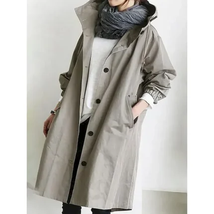 Women's Trench Coat Comfortable Breathable Buttons Casual Solid Color Vacation Street Casual Daily Wear Single Breasted Long Hooded Regular Fit Long Sleeve Outerwear Light Blue Red Khaki Spring Fall - Image 3