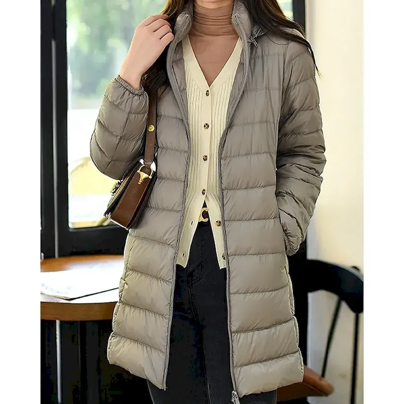 pkuity1756041378271.webp Women's Down Jacket Coat Warm Comfortable Zipper Pocket Fashion Plain Holiday Casual Daily Weekend Zipper Long Hooded Regular Fit Long Sleeve Outerwear Navy Wine Blue Fall Winter - Image 1