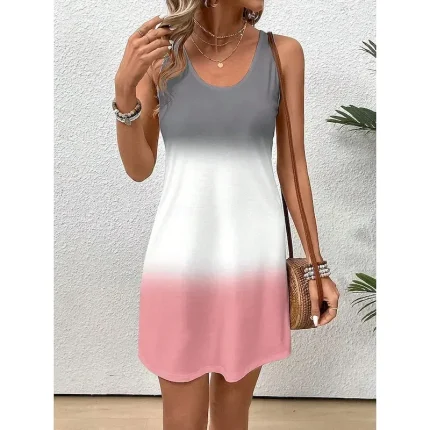 Women's Mini Dress Casual Dress Tank Dress Stylish Casual Daily Loose Fit Ombre Sleeveless U Neck Pink Blue Purple Khaki Summer - Image 5