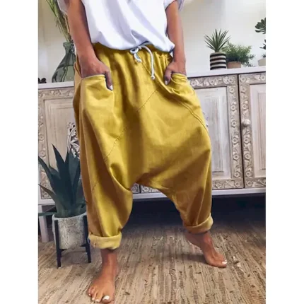 Women's Fashion Streetwear Chinos Harem Pants Side Pockets Baggy Elastic Drawstring Design Full Length Pants Casual Weekend Micro-elastic Plain Linen / Cotton Blend Comfort Mid Waist Loose Blue Gray - Image 6