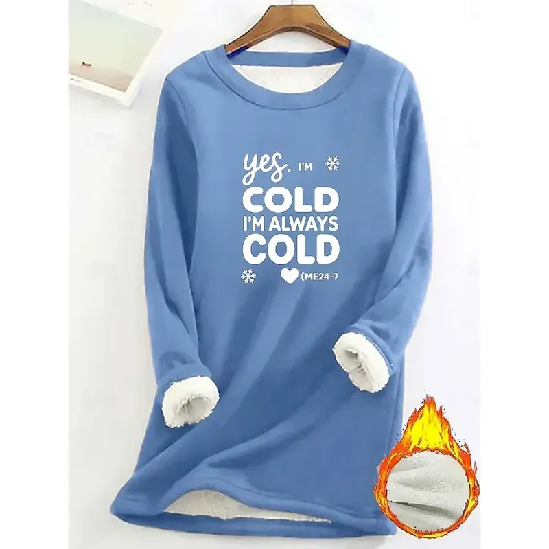 qwjgkl1756781391459.webp Women's Fleece Lined Pullover Sweatshirt Pajamas Yes Im Cold Graphic Letter Warm Casual Fuzzy Print Casual Comfrt Hoodie Long Sleeve Micro-elastic Fall Winter Fall & Winter Breathable Soft Fabric - Image 1