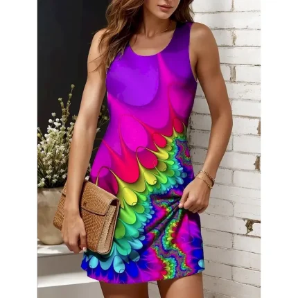 Women's Mini Dress A Line Dress Off The Shoulder Dress Vacation Casual Regular Fit Ombre Graphic Abstract Sleeveless U Neck Yellow Red Royal Blue Blue Summer Spring - Image 6