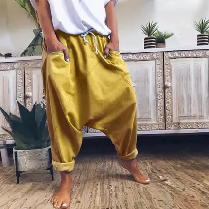 Women's Fashion Streetwear Chinos Harem Pants Side Pockets Baggy Elastic Drawstring Design Full Length Pants Casual Weekend Micro-elastic Plain Linen / Cotton Blend Comfort Mid Waist Loose Blue Gray - Image 3