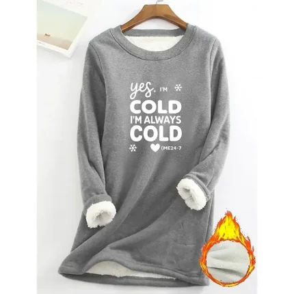 Women's Fleece Lined Pullover Sweatshirt Pajamas Yes Im Cold Graphic Letter Warm Casual Fuzzy Print Casual Comfrt Hoodie Long Sleeve Micro-elastic Fall Winter Fall & Winter Breathable Soft Fabric - Image 3