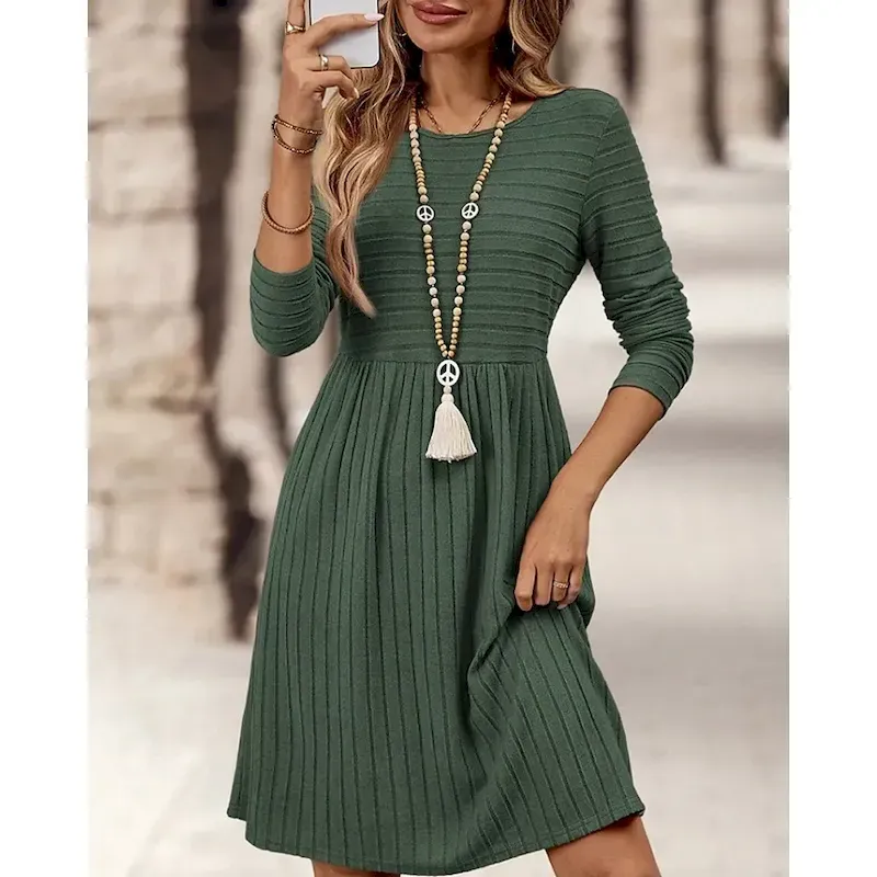 sjwuex1757932113843.webp Women's Mini Dress Casual Dress Modern Outdoor Vacation Daily Regular Fit Plain Long Sleeve Crew Neck Black Navy Blue Dark Green Orange Spring Fall - Image 1