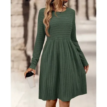 Women's Mini Dress Casual Dress Modern Outdoor Vacation Daily Regular Fit Plain Long Sleeve Crew Neck Black Navy Blue Dark Green Orange Spring Fall - Image 3
