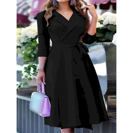 Women's Mini Dress Blazer Dress Work Dresses Fit And Flare Dress Basic Casual Vacation Daily Regular Fit Graphic Long Sleeve Lapel Black Pink Wine Blue Summer - Image 4