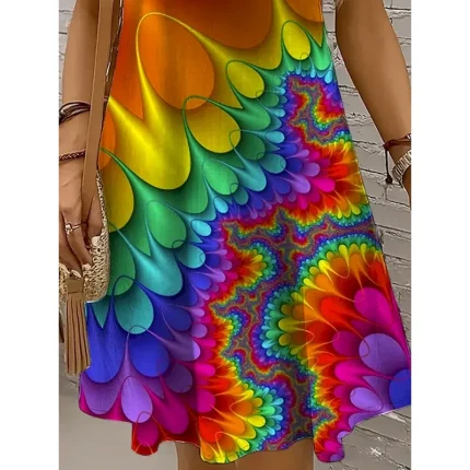 Women's Mini Dress A Line Dress Off The Shoulder Dress Vacation Casual Regular Fit Ombre Graphic Abstract Sleeveless U Neck Yellow Red Royal Blue Blue Summer Spring - Image 3