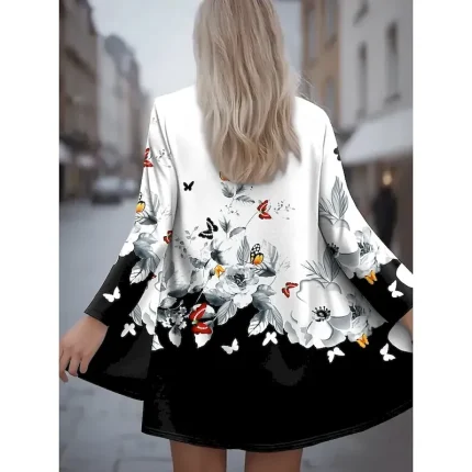 Women's Casual Jacket Warm Comfortable Irregular Hem Open Front Vintage Fashion Casual Comfortable Geometric Street Casual Daily Long Collarless Regular Fit Long Sleeve Outerwear Black White Yellow - Image 3