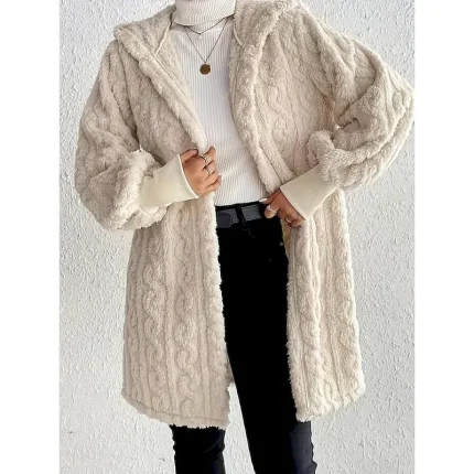 Women's Casual Jacket Warm Comfortable Adjustable Fashion Solid Color Daily Open Front Regular Turndown Regular Fit Long Sleeve Outerwear Beige Spring Fall - Image 4